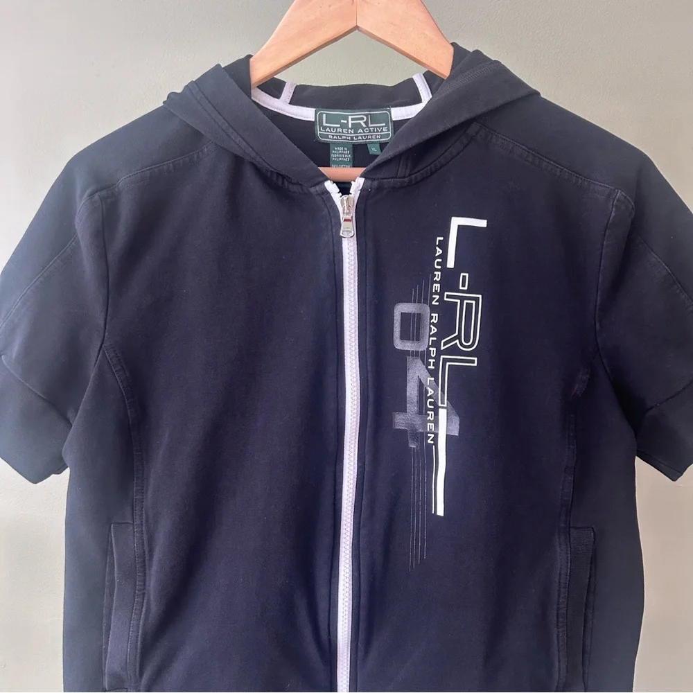 Lauren Ralph Lauren Active BlackWomen's Short Sleeve Zip-Up
Hoodie Sweatshirt XL - Picture 3 of 11